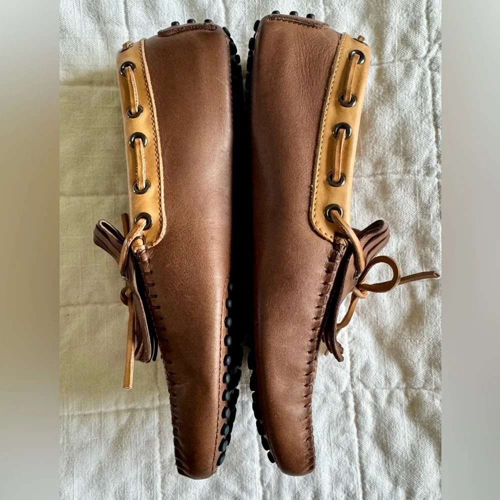 Tod's Gommino Leather Fringe Driving Loafers in Congnac & Tan
